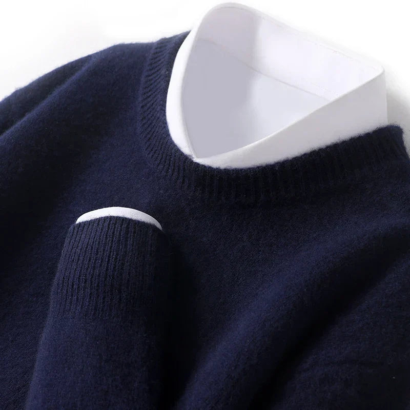 Cameron - męski sweter z wełny merino, z okrągłym dekoltem, klasyczny krój