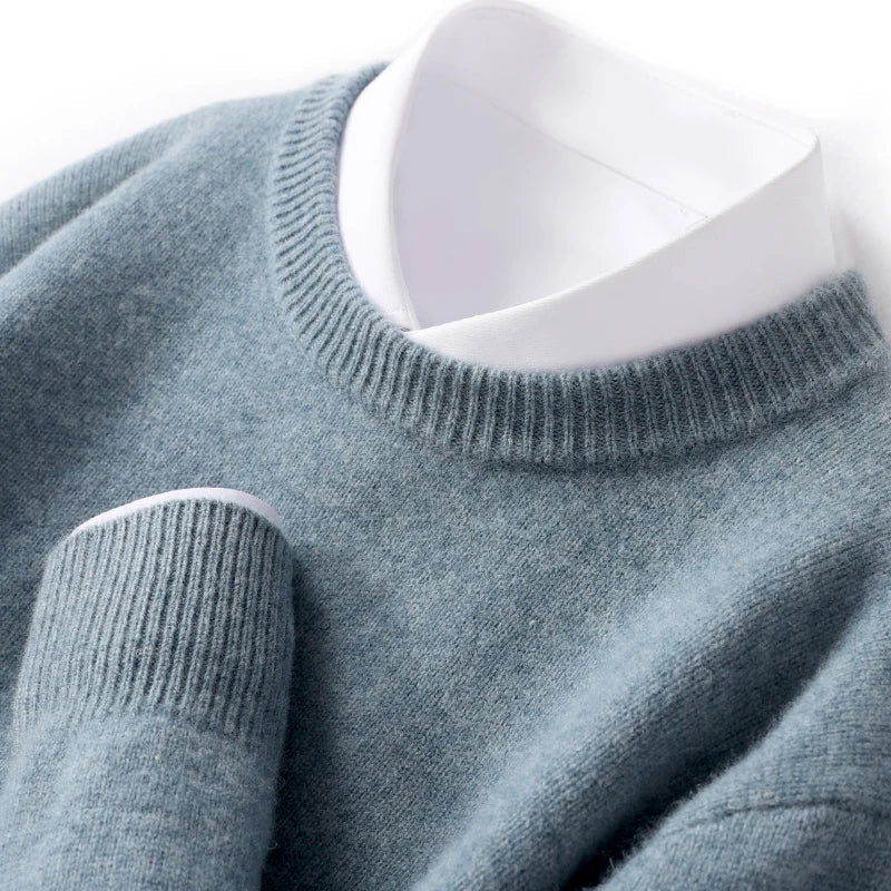 Cameron - męski sweter z wełny merino, z okrągłym dekoltem, klasyczny krój
