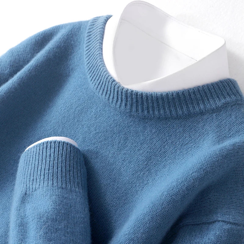 Cameron - męski sweter z wełny merino, z okrągłym dekoltem, klasyczny krój