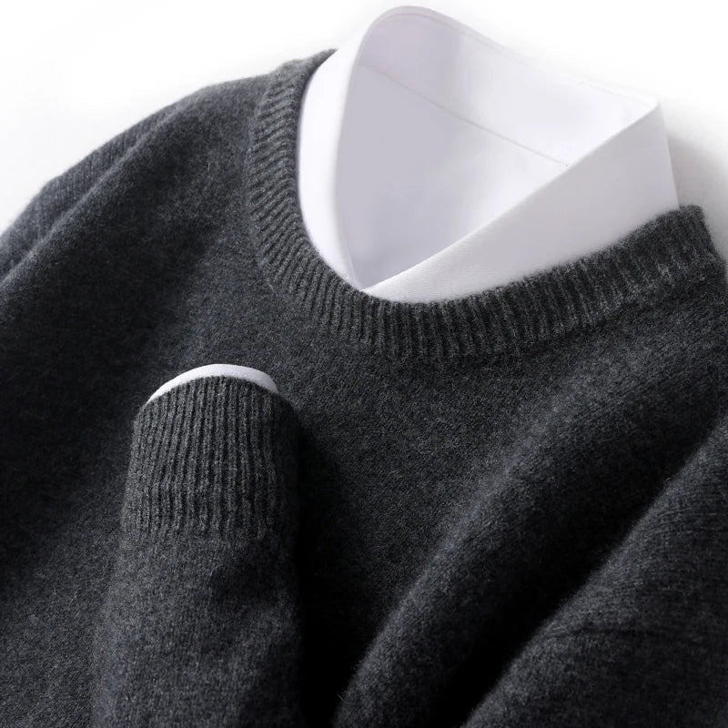 Cameron - męski sweter z wełny merino, z okrągłym dekoltem, klasyczny krój
