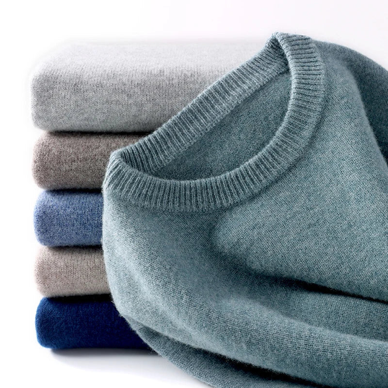 Cameron - męski sweter z wełny merino, z okrągłym dekoltem, klasyczny krój