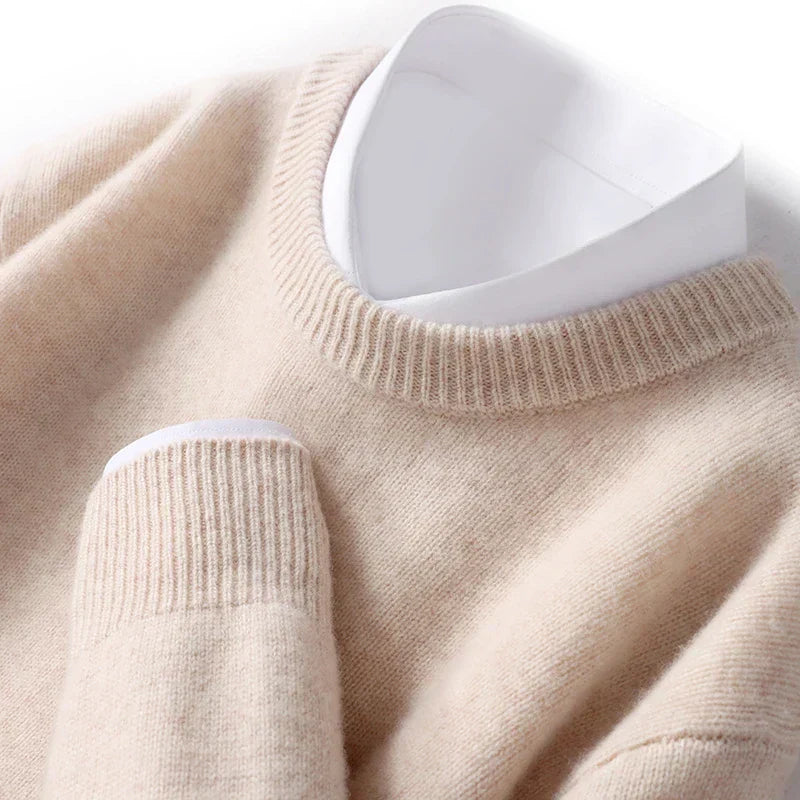 Cameron - męski sweter z wełny merino, z okrągłym dekoltem, klasyczny krój