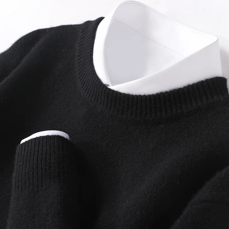 Cameron - męski sweter z wełny merino, z okrągłym dekoltem, klasyczny krój