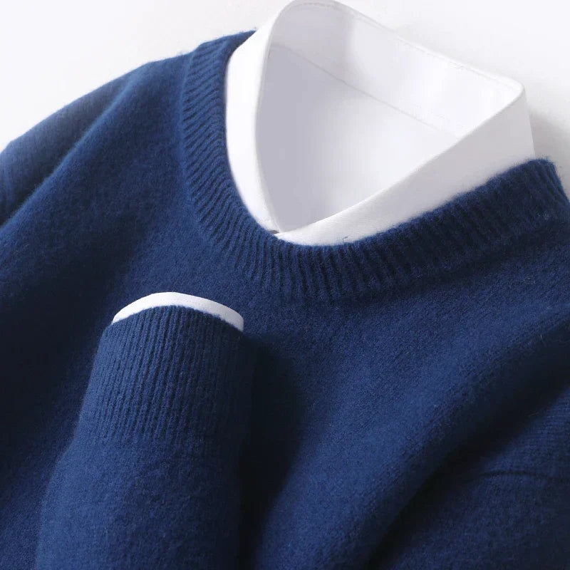 Cameron - męski sweter z wełny merino, z okrągłym dekoltem, klasyczny krój