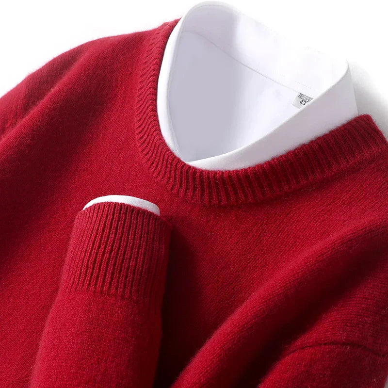 Cameron - męski sweter z wełny merino, z okrągłym dekoltem, klasyczny krój