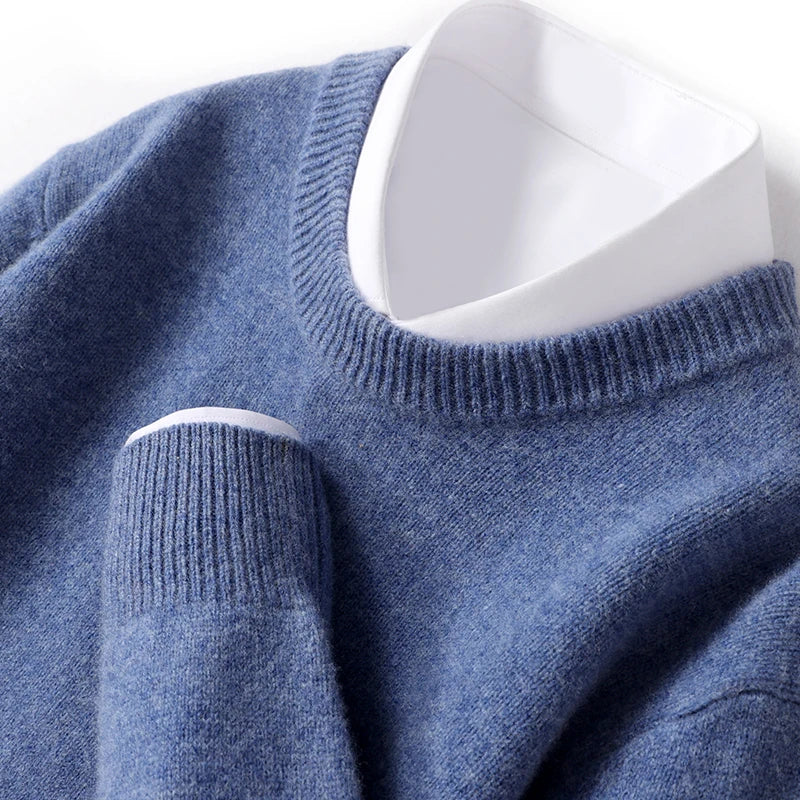 Cameron - męski sweter z wełny merino, z okrągłym dekoltem, klasyczny krój
