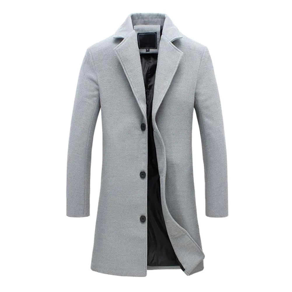 Klasyczny męski płaszcz z klapami z wycięciami i zapięciem na guziki – Elegancja ponadczasowa
